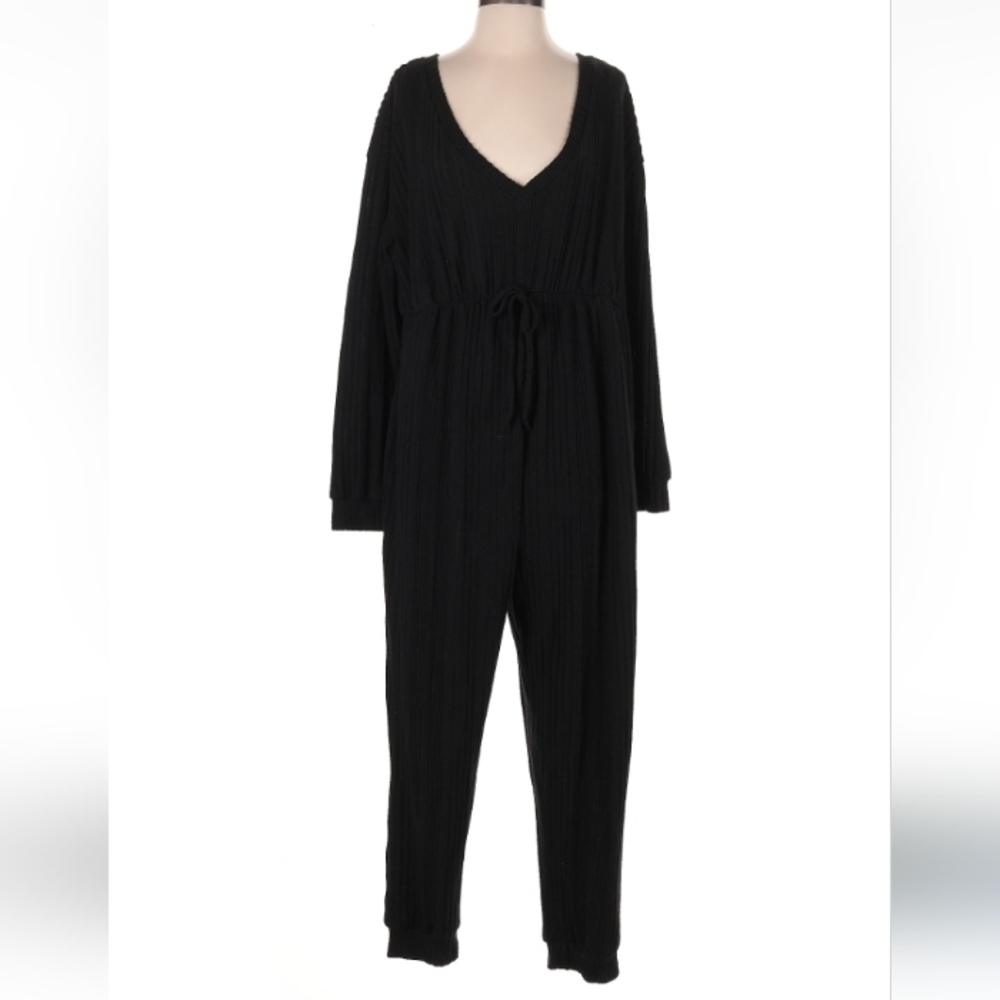 jumpsuit Xxl Black Ribbed Knit Womens Pant Xxl Size 14 Pantsuit Jogger
